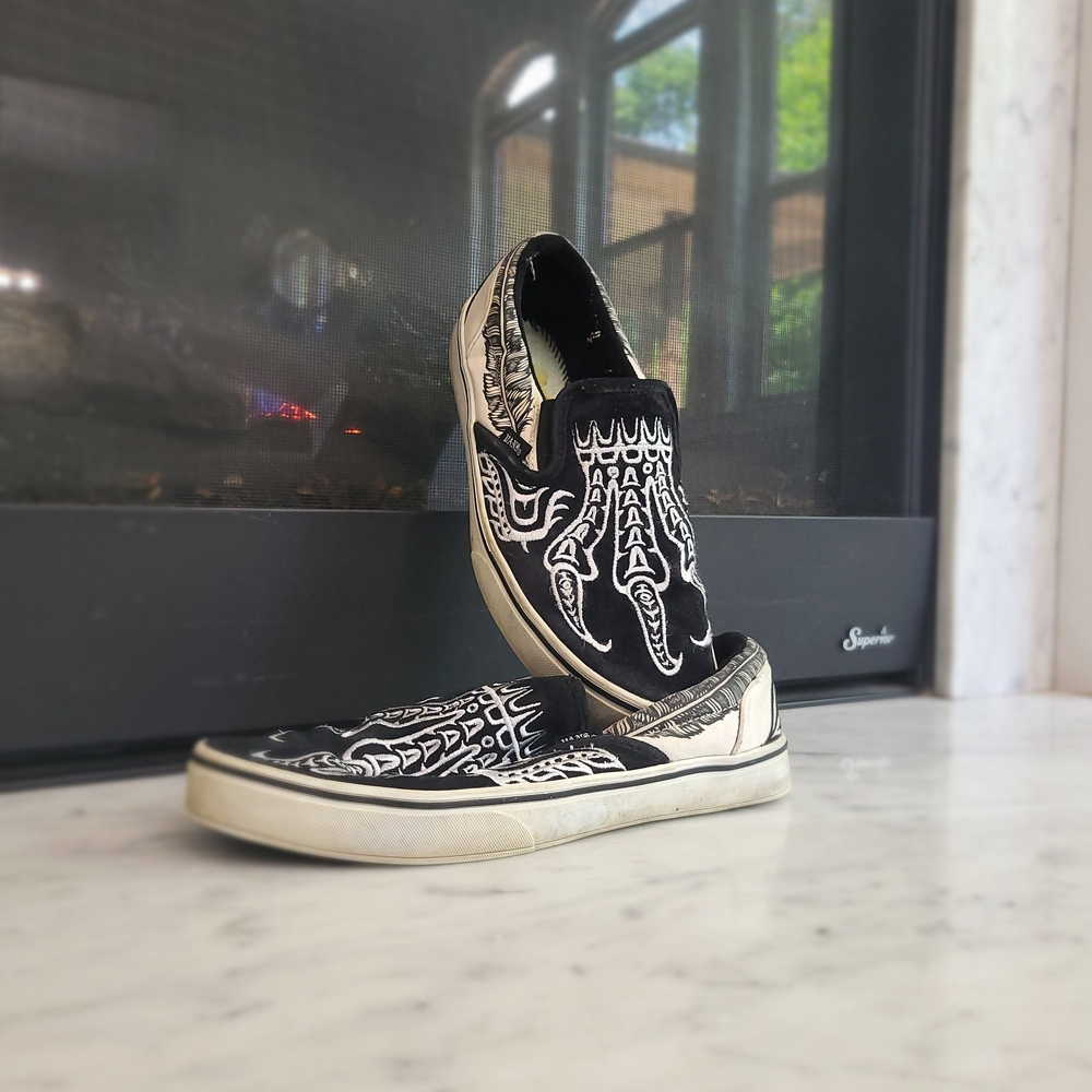 Vans Black and White Slip-On Loafers
